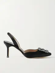 [Manolo Blahnik] Manolo Blahnik - Hangisli 70 Embellished Satin Slingback Pumps - Black - IT40 IT 40 Black