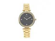 Timex Women’s Adorn Crystals Bezel 32mm Black Dial Gold-Tone Watch TW2424400-VQ