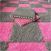 50 Pieces Plush Foam Floor Mat, Square Interlocking Carpet Tiles, Fluffy Play Mat Floor Tiles, Soft Climbing Area Rugs for Home Playroom Decor, 12 X 12 Inch(Color:Gray+ Green)