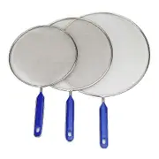 3 Pack Grease Splatter Screen For Frying Pan Cooking,stainless Steel Guard,hot Oil Shield To Stop P Silver Blue