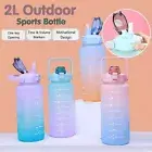 2L Motivational Water Bottle with Time Marker Water Sipper Bottle Sports Gym
