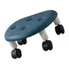 (Blue)Round Low Rolling Stools Fuax Leather Universal Wheel Small Roller