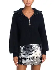 Cinq a Sept Emmet Zip Front Rib Knit Sweater