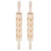 2pcs Wood Clay Roller Texture Rolling Dog bone Emboss Beech 43cm x 5cm