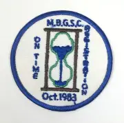 PATCH GSA Girl Scouts On Time Registration MBGSC Oct 1983 Hour Glass Blue White