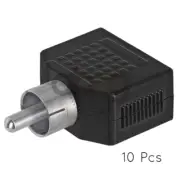 10 Pack RCA Plug to 2x 3.5mm Mono Jack Adapter 2-Way Y Splitter Connector