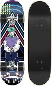 31 x 8 Inch Complete Skateboard 9-Layer Maple Wood Deck Double Kick Standard Skateboards with 60x45mm PU Flash Wheel ABEC-7 Bearing and Aluminum Alloy Bracket