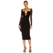 NEW Self-Portrait Black Jersey Lace Cut Out Halter Midi Dress (Size 6)