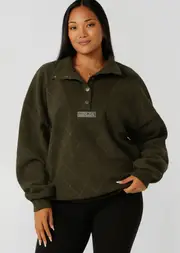 [Lorna Jane] Iconic Monogram Fleece Sweat in Green, Size - Large L Luxury Green
