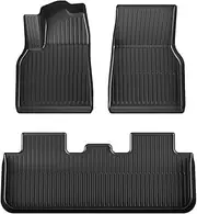 Compatible for New Tesla Model Y Launch 2025+ Juniper 2025+ TPE Floor Mats & Cargo Liner, All Weather Trunk Mats Floor Liner Backrest Mats(3PC Foot pad)