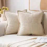 Corduroy Pillow Covers with Splicing Set of 2 Super Soft Boho Striped Pillow ...