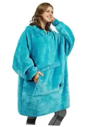 Catalonia Oversized Blanket Hoodie Sweatshirt, Wearable One Size Aqua Green