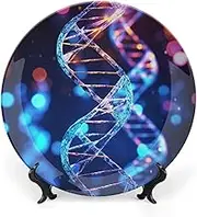 DNA Genetic Helix Ceramic Decorative Plates for Display, Boho Style Dinner Plate with Display Stand, China Plate for Home Decor, 7 Inch