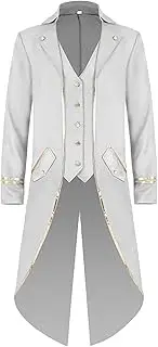 [CJHDYM] Men's Tuxedo Jacket Medieval Vintage Blazer Coat Evening Party Gown Long Sleeves Back Split Mid Length Suit Tops