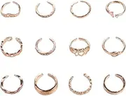[Pokinge] 12pcs/Set Open Toe Rings,Adjustable Women Toe Ring Set Toe Band Ring Foot Knuckle Rings Jewelry Beach Foot Jewelry For Women, Non-Precious Metal, No Gemstone