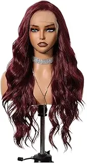 Dark Burgundy Wig - Red Colored 25 Inch Frontal Bouncy Wave Wigs - Wine Glueless Hair, Transparent Lace For Women, 13x6 Pre Plucked Curly, Realistic Look For Daily Use