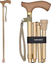 Switch Sticks Designer Folding Walking Stick, Folding Walking Cane, Collapsible Walking Stick, Adjustable From 32 to 37 Inches, Engraved Pearl Gold