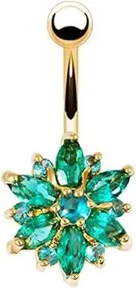 [KanDuo] Belly Button Rings Body Piercing Jewelry, Belly Button Rings Dangling Belly Button Ring 14g Flower Moon Cubic Zirconia Belly Piercing Jewelry (Color : 2607sr)