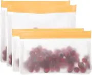 uxcell 8.7"x2"x5.3"/ 10"x2"x7.3" Reusable Freezer Bag, 4 Pcs Leakproof Zip Food Storage Stand Up Bags Fridge Snack Vegetable Fruit Ice Container for Long-Lasting Freshness, Orange