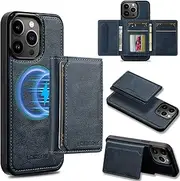 GoshukunTech for iPhone 14 Pro Max Wallet Case with Card Holder,for iPhone 14 Pro Max Magnetic Case[Detachable Card Pocket] Leather Flip Cover[Support Magsafe or Wireless Charging]-Navy Blue