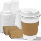 100 Pack 12 Oz Coffee Cups with Lids Sleeves Disposable Paper to Go Coffee Cups