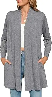 [JollieLovin] Lightweight Open Front Cardigans for Women Long Sleeve Casual Soft Drape Fall Sweater with Pockets
