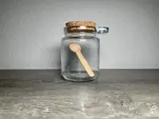Glass Bottle w Cork Lid & Wooden Spoon 4x3 - NEW for Storage, Spells, Witchcraft