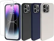 (3 Pack) C.M Designed for Apple iPhone 14 Pro Max Case, Silicone Shockproof Slim Thin Phone Case for iPhone 14 Pro Max 6.7 inch, BlackNavy BlueStone, 2X Screen Protector as Gift