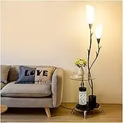 Indoor Floor Lamps Floor Lamp with Table, Standing Lamps with Remote Control Dimmable LED Floor Lamp, Tall Lamp for Living Room Bedroom Standing Lamp(Black)