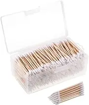 Norme 3 Inch Cotton Swabs in Storage Box 500 Pcs Long Cotton Swab Pointed Tip with Wooden Handle Cleaning Swabs Buds for Makeup Gun Cleaning Pet Care
