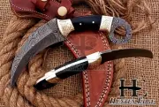 HUNTEX Handmade Damascus Blade, Buffalo Horn HDL, Full-Tang 230mm Karambit Knife