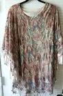 Reba blouse-Teal/Rust/Cream Fringe Crochet Open Knit Poncho w tank -Sz 2X w tags