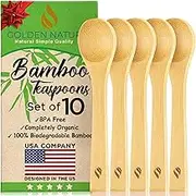 Golden Nature Bamboo Spoon Set (10 Pc), Small Kitchen Teaspoons, Tiny Wooden Spoons Perfect for Sugar, Spices, Seasoning, Coffee, Jam, Herbs, Honey & Dessert