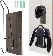 Motorcycle Helmet Holder Wall Mount Helmet Rack with Hook Wooden Helmet Display Stand Wall Hanging Motorcycle Helmet Storage Racks Space Saving for Coats Helmet Hats(Brown)