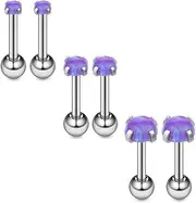 [Ruifan] 18G Opal Externally Threaded Stainless Steel Tragus Earrings for Women Helix Earring Stud Body Jewelry Piercing Set 2-4mm 3Pairs