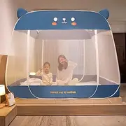 Pop-Up Mosquito Net for Bed Canopy Anti Mosquito Bites Folding Design with Net Bottom, Insect Screen for Home Bed Camping Travel,Blue,1.8 * 2.2M