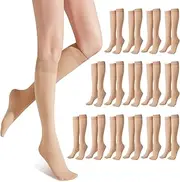 [SIWOKJJO] Women's Knee Socks, Light Skin-Coloured, Transparent Long Stockings, Nylon Skin-Coloured Knee Stockings, Transparent Nylon Stockings, Women's 16 Pairs, Naked, One size