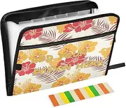 Custom Expanding File Folder with Labels 13 Pockets A4 Letter Size Personalized Receipt Organizer with Zipper Closure for Office Supply Tropical Style Flower Leaves Yellow and Red para