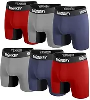[Monkey Undies] Men's Bamboo Boxer Brief, Soft & Breathable Athletic Underwear with Waistband and 3D Pouch, No Chafe Panels - (Pack of 6)