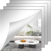 4PCS(30cm×30cm×2mm/Square) Non Glass Mirror Flexible Mirror Sheets Self-Adhesive Plastic Mirror Tiles