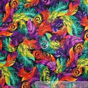 BonEful Fabric FQ Cotton Quilt Rainbow Peacock Feather Bird Dot Purple Red Green