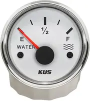KUS 52mm Water Level Meter Indicator E-1/2-F 240-33ohm Signal 12V 24V with Backlight for Car Motorcycle Yachts (white&stainless steel)