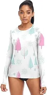 [RPLIFE] Various Trees Snowflakes Pastel Ladies Long Sleeve SPF Shirts Womens Surf Shirt, Breathable SPF Shirt Women, Various Trees Snowflakes Pastel, Small