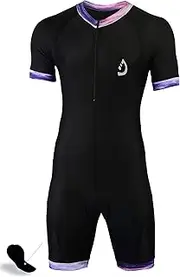 [Deckra] Mens Cycling Skinsuit One Piece Bicycling Shorts Sleeves Compression Tight Padded Triathlon Suit
