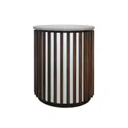 Lamp Table Round Shaped Top MDF Silver Mirror Micro cement Brown Base