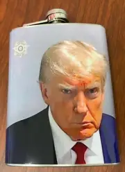 President Donald Trump Mugshot 8oz Stainless Steel Flask Drinking Whiskey Liquor