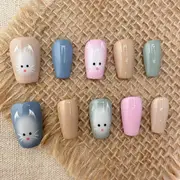Hand-Painted Cartoon Cat Colorful Short Press-On Nails