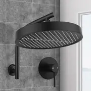 ACA 13" Rain Shower Head With Mixer Tap Set Black Round Gooseneck Shower Wall Arm