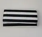 Kut From the Kloth Slim Striped Tri-fold Wallet Black White Vegan Leather New