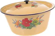 NOLITOY Vintage Enamel Basin with Lid Retro Kitchen Storage Holder for Household Use Soup Basin Assorted Patterns for Food and Dish Storage